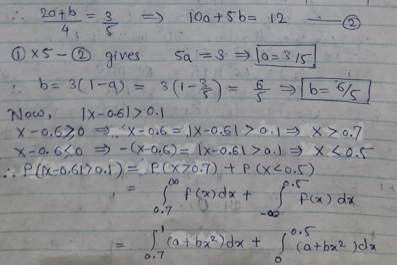 .. 2075 = 3 = 10a+56=12 © x5- gives 5a = 3 = 10 = 315 b= 3(1-9) = 3(1-3) = 8 16=6/5) Now, 1X-0.6l> 0. I 1 X-0.620 X-0.6 = 1X-
