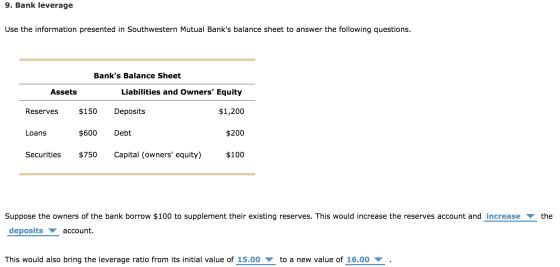 9. Bank leverage Use the information presented in Southwestern Mutual Banks balance sheet to answer the following questions.