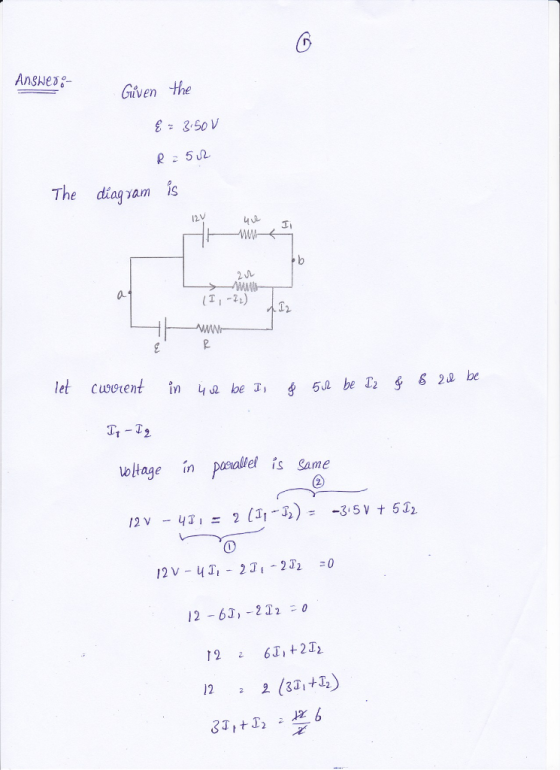 Answe Gven the 3.50 V yam is 12V 02 let cusvent เท otagen el ỉs Same 2- 6J, 2 12 - 0 12 6, 2T2 2 (33i+ 12