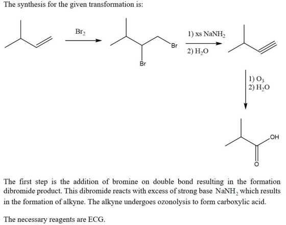 The synthesis for the given transformation is: Br 1) xs NaNH2 Br 2) HO Br 1) 03 2) H20 OH 4 The first step is the addition of