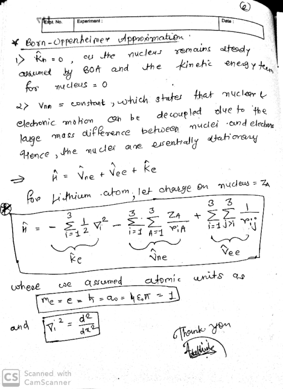 SPENDI. NO. Expt, No. Experiment: Experiment : _ * Born - Oppenheimer Approximation! » Řnto as the nucleus remains steady wau