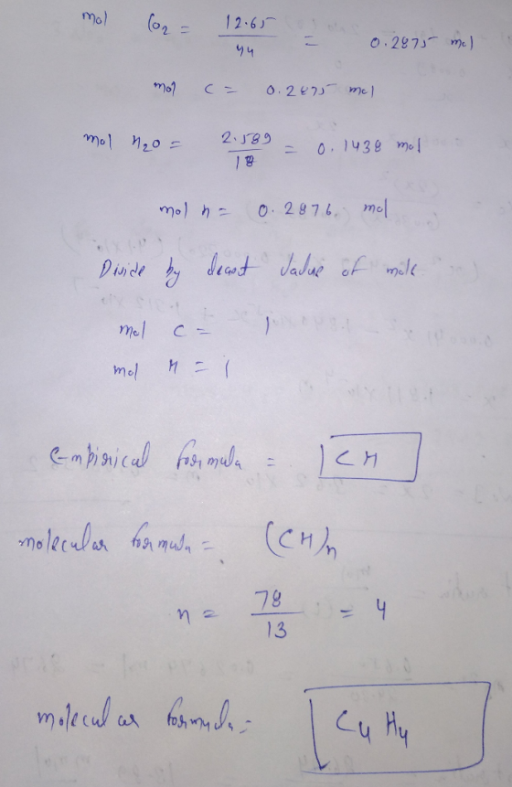 mol (or = 12.65 - = 0.2875 44 mcl. mol = 0.2685 mel mel 120 = 2.389 = 0.1434 mil 18 mol ne 0.2976. mel Divide by deart Jadus