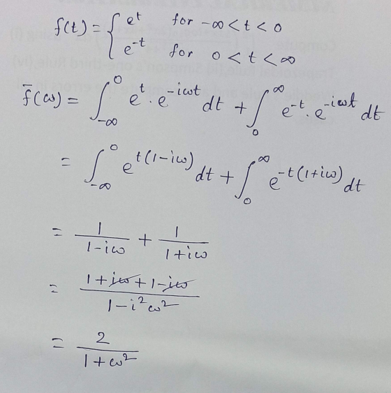 et f(t) = for -0<tco Pic ent for outco t . icot . F (a) = dt t s ent int dt e (1 Sell-iw) att et (itiw) dt = + I-io Itiw Itin