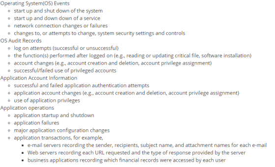 Operating System(OS) Events start up and shut down of the system o start up and down down of a service o network connection c