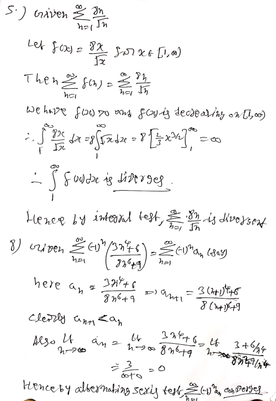 har 5.) eriven Lef f(x) = 8x for so II, an) Then afm) = We have f(1) 70 and glow is decreasing on [1,00) si se poate sofadze