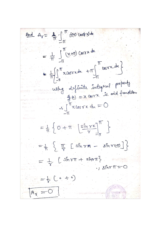 And A = 2 / 2 f. fe cost 3) de = + 1 Cx+) Curse do T using definite integral property 84 = x carx is odd function stre cos