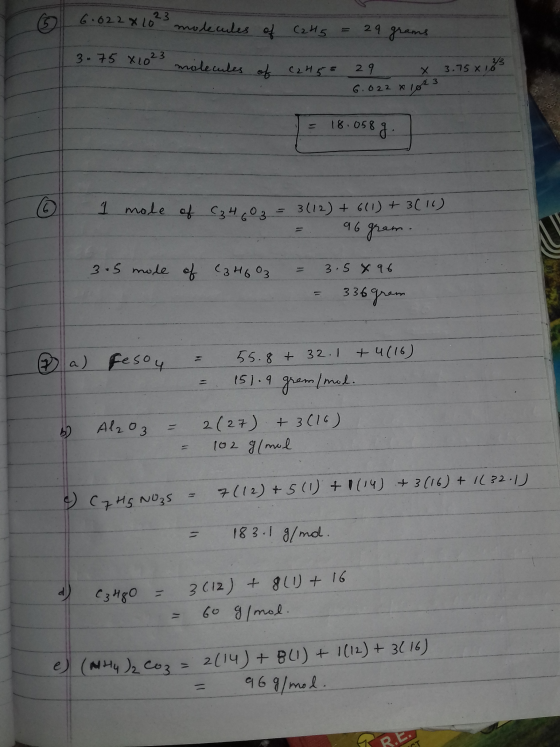 G 6.622 x 102s molecules of C2H5 = 29 grams 3.75 X 1023 min molecules of c245= 29 x 3.75 6.622 10 = 18.058 9. I mole of C₂4,