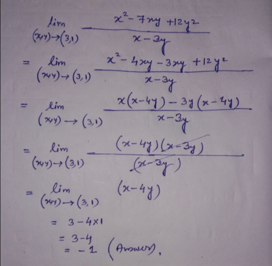 x²-Fny +1242 x-3y = lim x²-4ay - 3y +1242 (244) (3,1) x-3y = lim (244) (3,1) - lim : (244) (31) - lim - (244) (31) = 3-4x1 =