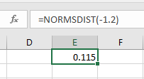 =NORMSDIST(-1.2)
0.115
LL