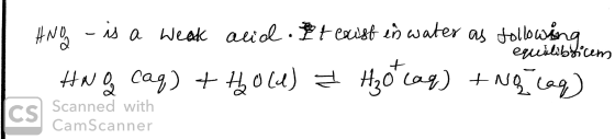 ANO - is a weak alid. Hng caq) + Hold) t exist in water as following I H₂o caq) + No caq) - equilibricem Scanned with CamScan