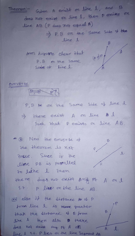 Theorem A Geven A enest on line l, and B does not exist on line I, tan peling on line AB (P does not equal A) = P, B on the s