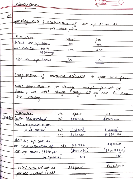 Date Page Nancy Chen I working note 1 : Calculation of - pes new plan set up houes as Particulars Prikal set up houss vess: R