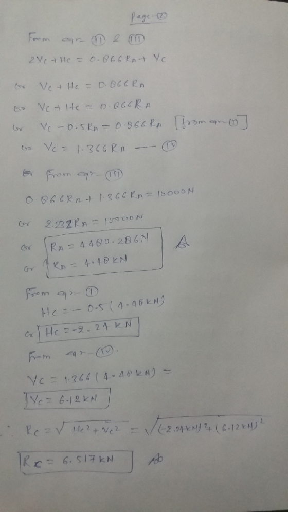Page- 2Ve+11c= 0.866RA Yc Ve + He = D 0CCRA Ve 1.306 RA O060Rn -360KA16000N 2.232KA 00N Ra=4460.286N KA =4.48 KN D-S14-46KN C