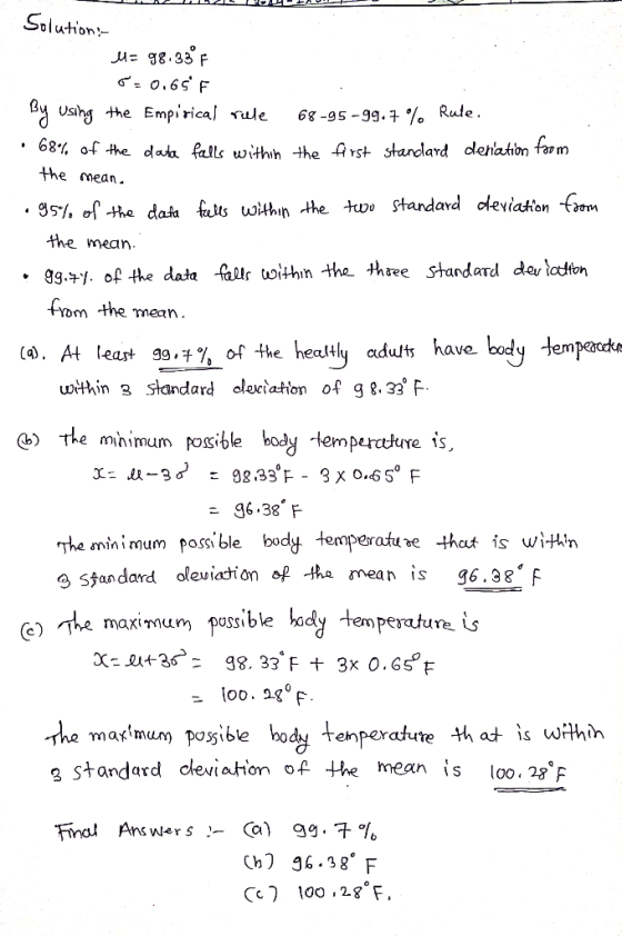 Solution o.65 F Usihg the Empirical rule 8-95-9g. / Rude. 68 of the cla/a fallc withih the Arst standard dehation tav m the m