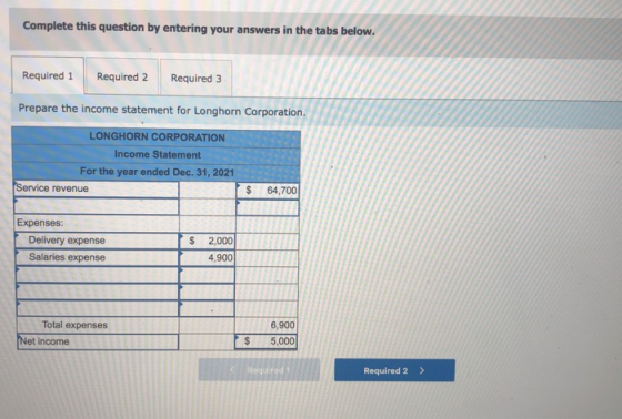 Complete this question by entering your answers in the tabs below. Required 1 Required 2 Required 3 Prepare the income statem