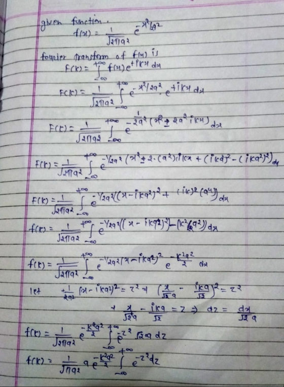 Igiven fonction 2 2 2 f(x) = I J2193 fourier transform of fin is F(k)= the freet P114 day ACK) = 1 + ²/292 tike de 2092e Foro