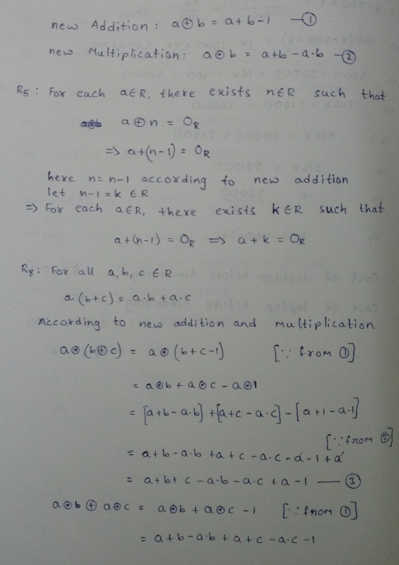 new Addition: a at b- neus Multipication: aob atlo - a-lo R5 Fox each aER, there exists neR such that @b a田n= here na n-i acc