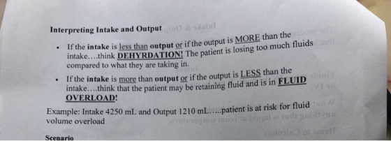 Interpreting Intake and Output an output or if the output is MORE than the • If the intake is less than output or if the outp