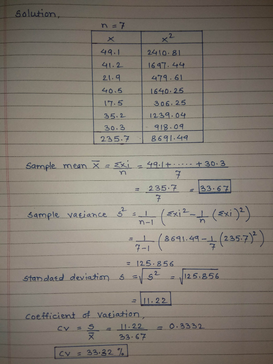 solution, n=7 x2 49.1 2410.81 41.2 21.9 1697.44 479.61 1640.25 40.5 17.5 306.25 35,2 30.3 235.7 1239.04 918.09 8691.49 +30.3
