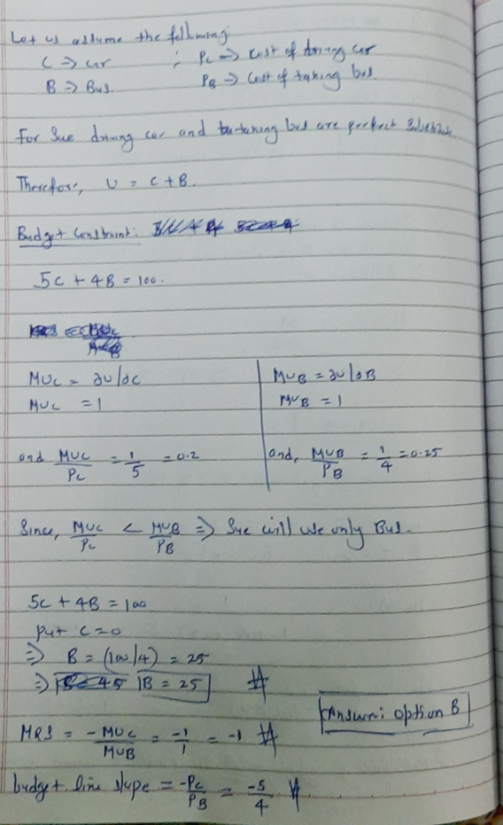 Let us ustume the following (-) ar Pua kest of trag ur B = Bus. Po - Cest of taxing bal for Sue doning car and turtaning bus