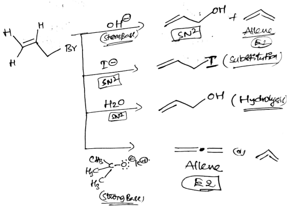 aorta OHO 1 SN2 Støns Base) Allene H (subetitution) 10 I [SNY H2O (Hydrolysis = := Allene @ Cabc-o A that (E2 (Strong Base)