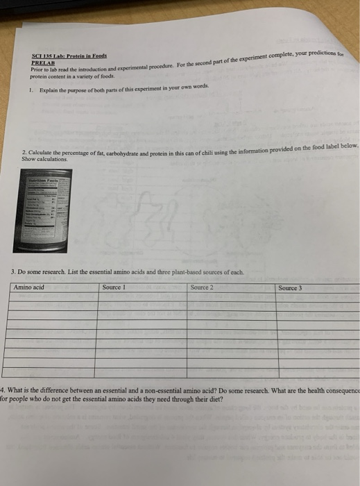 h u nt of the experiment complete your predictions SCT III a Proteinimest PRELAB or to a read the introduction and experiment