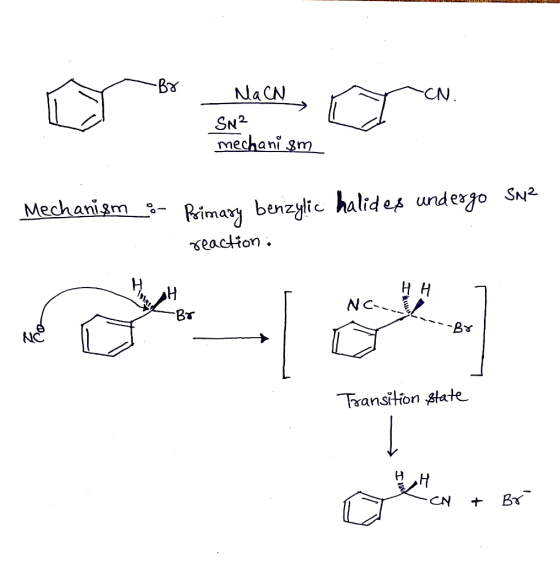 - By - Ma CN SN2 mechanism sme sm : Primary benzylic halides undergo reaction : NC- -Br -Br Transition state - CH + Br