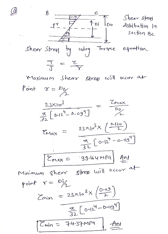 @ B C Tai Too 19 Shear stress distribution in section BC shear stress by using Torque equation e F Maximum Shear stres will