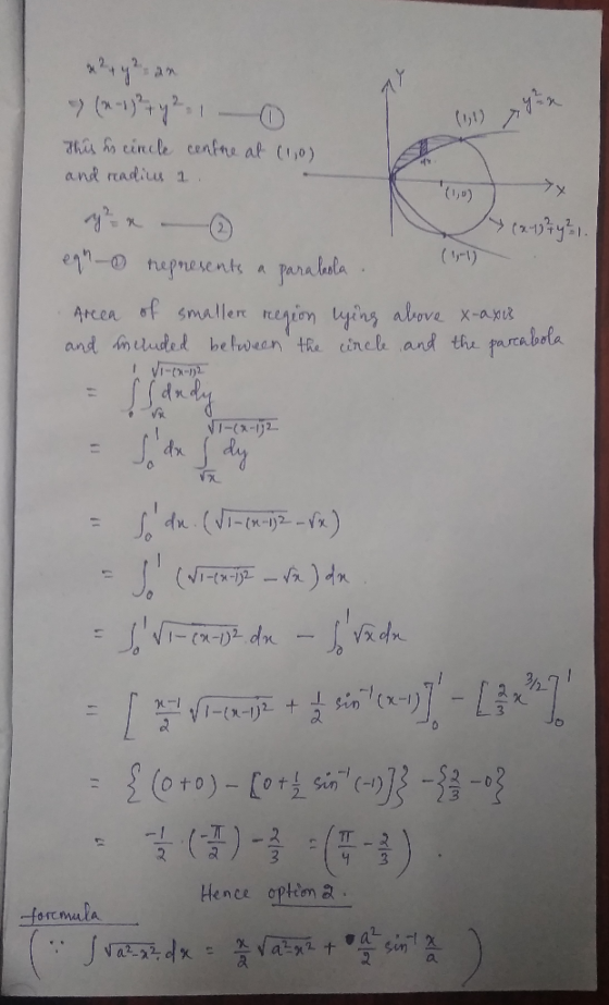* 2yan (x - 1)² + y21 - 0 This is cincle centre at (10) and readius 1. (x1074²1 equo represents a parabesla. Arcea of smaller
