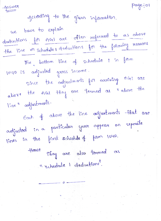 Inswer page-ol According to the given information. . we have to explain doductions for AGI are often referred to as above the
