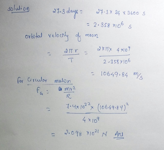 solwion 21.3 da 3x 24 x3600 S 2 2.388 X1O S oxbitoJ velocrhy d moon 2 358106 2