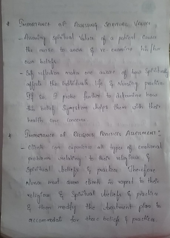 * OLD IMPORTANCE OP Assessing SRITO VALUE - Assening spiritual values of a patient causer the nurse to anoss & re-creaming he