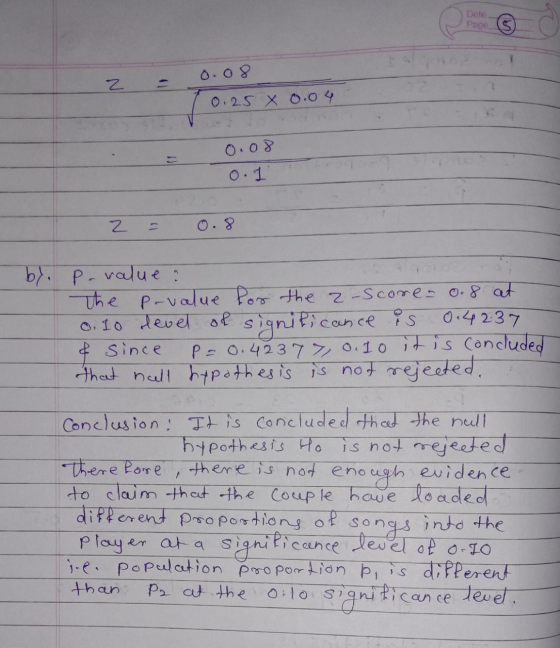 Dete Page 08 N 0.25 0.04 0.08 o.1 2 by. Po value: the p-value for the 2-score - 0.8 at 0.10 level of significance is 0.4237 &