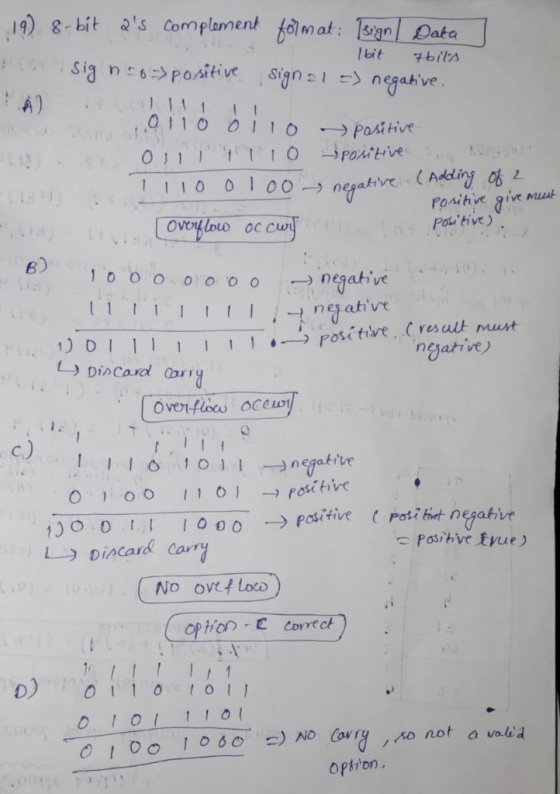 19) 8-bit as complement format: [sign | Data , I bit abits ar sig n = 6=> positive sign 21 =) negative. P . 11 UCI c R O 110
