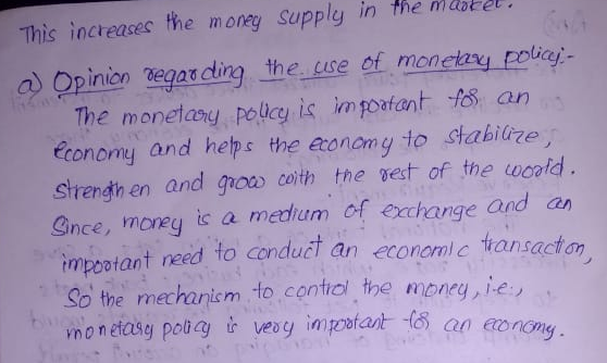 This increases the money Supply in the mwoel Opinion egarding the use of monetay policy- The monetany poleg is in poafant fs