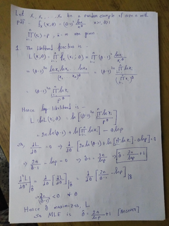 Lt X, X, ..X pIp be a pandom sample of size n with (8- ac x>,6)1 TT)P ane iver 1. The lilefperfunc on Le) )- T (0-a is 2n (0-