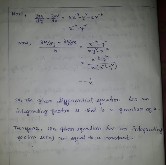 Now, on our comme say? 2xD now, amay - anyar -x (xs you) So, the given differential equation has an integrating factor in tha