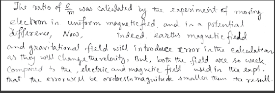 by The ratio of en was calculated the experiment of moving electron in uniform magnetic fred, and in a potential difference,