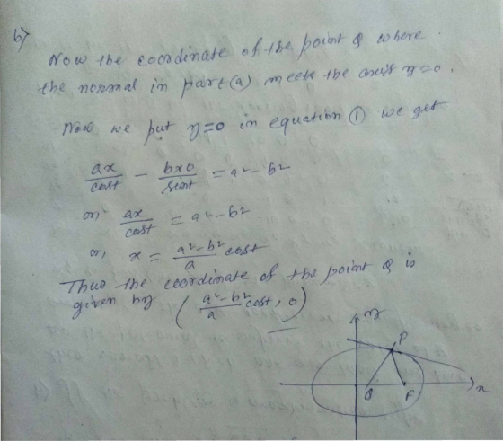 Now the coordinate of the point & where the normal in part (a) meets the caseis voor Now we put z=0 in equation 1 we get 09x