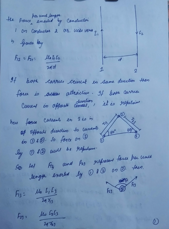 per unch lengsen the force enerted by conclucloi I On Conductor d e vice versa Ii V C₂ s Genes by F2 - Mo hez d zad 1 2 9 f b