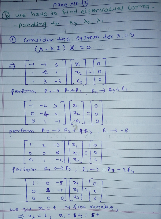 - page no a 6 we have to find eigenvalues corres - -ponding to X222 0 consider the system (A-d, I) X =0 for 2,=3 - 2 3 1 34 1