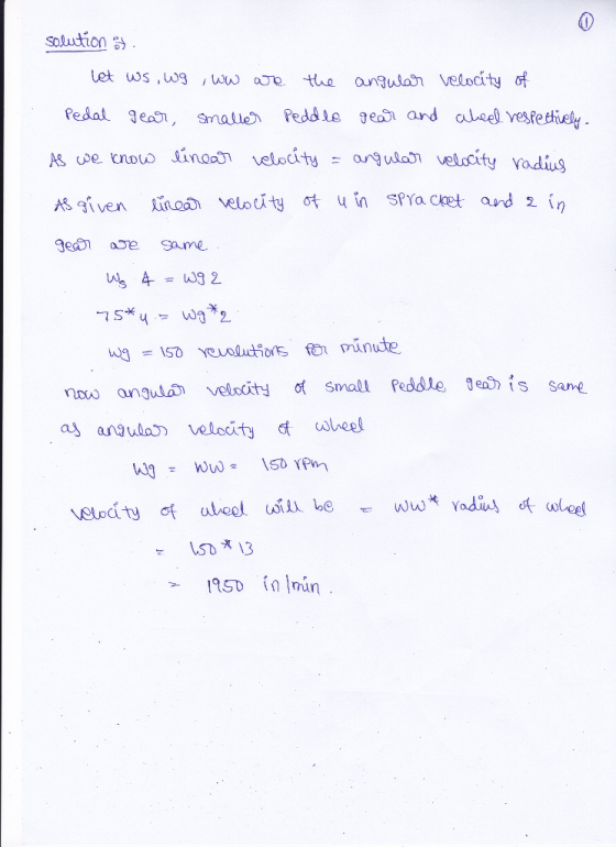 sobution Let ws ,wgothe a Velocty of Pedal Jeao, salie Peddle gen and aleel vesre thively Aswe now £inooD velocity = ang udan