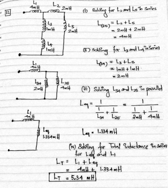 4mH s200 2 2mH i ) Solving to Soling for L₂ and to in saree C22 a 125)=Lz+L5 = 2m + 2m1 2mH = 4H plmH 1 saling for L and L4 i