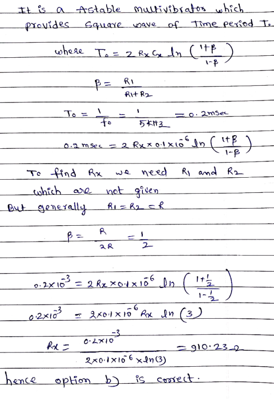 It is a provides Astable multivibrator which square wave of Time period To where To = 2 Rx Ge In (te ) I-B ß = R1 R1+R2 To =