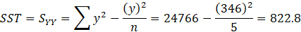 SST = Syy = (3462 212 V) y2 -= 24766 -= 822.8 5