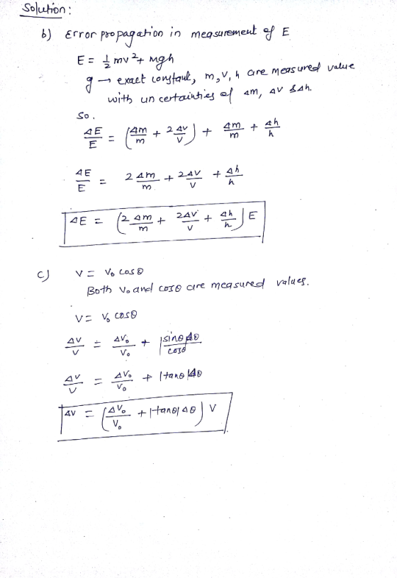 Soluton b) Error popagahon in mea surem → extet Lo wtak, m,v, h are measured value wt un certaithe, AVーーーナ