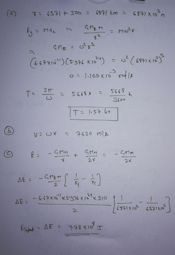 (a) 687) X 10 m GMe M Mac - Morr 2 = Ub -1 6M1.103 x10 A T 56688 3000 7620 ml G -GMM 2Y 2x -GMEM 2 C- -609X16xS-3n4 x1 11 210