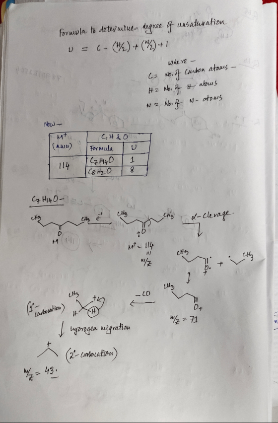Fornwla to detevurue deqree of unsaturation v = (- (1%) +(*)+1 where - No. of carbon atoms - Hz No. of tatours N2 No. of N-at