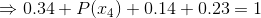 \Rightarrow 0.34 + P(x_{4}) + 0.14 + 0.23 = 1