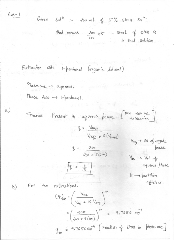 Ws Griven in thut Solution Thase 6ne→ aqueous a) Dne oo m Fraution Prebsent in aqeou phes eous bhase extracthion Na Veng) h